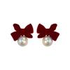 Pendientes de terciopelo con lazo y perlas para mujer, nuevos y modernos, de alta gama, con un diseño especial y versátil.