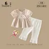 Tao Guo'Er 2026 Novo Estilo Conjunto de Verão com Manga Curta para Meninas Conjunto de Duas Peças Camisa Boneca e Leggings para Bebê Menina