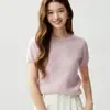 Suéter de cachemira para mujer, cachemira, manga corta, cuello redondo simple, manga tres cuartos, jersey, prenda interior, otoño e invierno, nuevo, diseño de flor retorcida