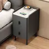 Mesita de noche ultradelgada y de tamaño pequeño con diseño de losa de roca, que presenta un estilo inteligente, minimalista y moderno, hecha de madera maciza, ofreciendo un toque de lujo y adecuada para dormitorios del hogar como un mueble de noche multifuncional
