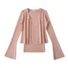 Nuevo Traje de Dos Piezas Otoñal: Camisola + Cárdigan de Punto Exterior de Manga Larga con Mangas de Campana para Mujer