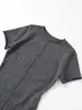 Exportación Transfronteriza Otoño e Invierno 2025 Nuevo Vestido de Punto Europeo y Americano Estilo Elegante Cuello Enrollado Corte Ajustado Ceñido al Cuerpo Manga Corta