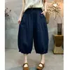 Calças tipo lanterna de algodão e linho com cintura elástica, estilosas e versáteis, cintura elástica com cordão, calças cropped femininas que emagrecem para o verão