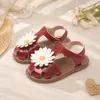 Sandalias con Diadema de Margarita Pequeña para Niñas Suela Suave Antideslizante Velcro Flor Estilo Princesa Retro Zapatos para Niñas