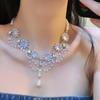 Collar de cristal redondo vintage de corte para mujer, cadena de suéter barroca de alta calidad con perla y gota de agua, cadena de clavícula de moda