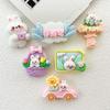 Coche de conejo de salida de primavera de dibujos animados cámara cesta de flores accesorios de resina zapatos con agujeros para bricolaje funda para teléfono móvil cuerda para pasador de pelo pegatinas