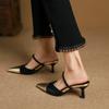 Sandalias Mocasín de Punta Abierta con Tacón Bajo, Correa y Espalda Abierta, Estilo Nuevo Inspirado en Chanel, Bloques de Color, para Mujer
