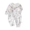 Mameluco de manga larga para bebé de primavera y otoño, Algodón puro Clase A, Cuello de encaje delicado, Conjunto de una pieza para recién nacido, Ropa linda para bebé