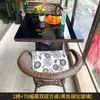 Mesa e cadeiras de exterior, conjunto de três peças de cadeira de vime para lazer em pátio e varanda, cadeira de vime para exterior em terraço, combinação de mesa de centro pequena