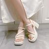 Sandalias de Plataforma Gruesa de Comercio Exterior de Estación Europea 2024 Nuevo Estilo Correa Pequeña de Hebilla de Una Línea Talla Grande Tacón Grueso Aumento de Altura Zapatos de Mujer