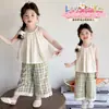 Conjunto de Verano para Niña Elegante y Moderno 2026 Nuevo Pantalón de Cuadros con Encaje para Niños Chaleco de Verano para Bebé Conjunto de Dos Piezas