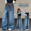 Jeans de Otoño para Niñas 2026 Nueva Moda Rectos Sueltos de Pierna Ancha con Solapa Trasera Pantalones de Mezclilla para Niños Mayores