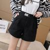 Pantalones cortos de lana para mujer de cintura alta, otoño temprano invierno 2022, nuevos, para exterior, pantalones para botas casuales de pierna ancha, negros