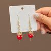 Aretes de Lazo de Diamantes Vintage Moda Nacional Frijol de Acacia Rojo 2022 Nuevo Combinación Total Elegante Dulce Línea de Oreja