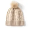 Gorro de Punto para Mujer Súper Suave de Cachemira Otoño e Invierno Nuevo Patrón Retorcido Pompon de Piel Genuina Desmontable Gorro Engrosado Cálido para Protección de Orejas