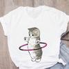 2023 padrão pele de camarão gola redonda camiseta branca estampada com gato manga curta feminina comércio exterior transfronteiriço wish/ebay Amazon