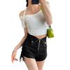Pantalones casuales negros de diseño de cintura alta con encaje en ambos lados para mujer Otoño e Invierno 2024 Estilo coreano Combinable Ajustado Ropa exterior Shorts