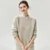 Suéter de Punto Gofrado de Cachemira y Seda de Morera para Mujer, Cuello Semi Alto, Manga Raglán, Holgado, Perezoso, Versátil