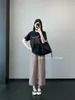 Estilo perezoso japonés~Pantalones de pierna ancha adelgazantes de cuadros de algodón burbuja para mujer, verano, holgados, casuales, rectos, de nueve puntos 046