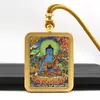 Tangka de Acero de Titanio Dorado Pintado a Mano Parcial, Tara Verde, Tara Blanca, Buda de la Medicina Tangka, Amuleto de Buda Portátil, Productos Culturales y Creativos de Templos