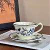 Prato de Jantar Azul e Branco Estilo Francês 8 Polegadas, Tigela de Arroz, Xícara de Café e Pires, Louça, Prato de Mesa Doméstico, Prato para Bife, Conjunto para Chá da Tarde