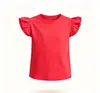 Camiseta infantil de manga curta com babados, novo estilo de verão, blusa infantil de gola redonda com manga tipo asa de borboleta, camiseta básica lisa para bebê, roupas infantis
