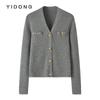 Curto Mulheres V-neck cor sólida cashmere moda malha cardigan estilo coreano elegante peito decorativo de peito único suéter