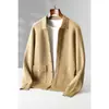 Cardigan de Lã Masculino Liso com Gola Reversível 2026, Casaco Masculino Espesso Vintage com Bolsos Outono/Inverno, Suéter de Caxemira, Jaqueta POLO