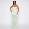 Vestido de noche de estilo europeo y americano sin tirantes, con empalme de malla, corte sirena, de alta gama, ajustado a la cintura, de color liso, venta al por mayor