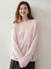 Nuevo Suéter de Cachemira Otoño 2026 Cuello Redondo Jacquard Hueco para Mujer Suéter de Punto Holgado Perezoso Capa Base