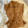 Camisa Elegante y de Moda con Cinturón para Adelgazar la Cintura para Mujer, Camisa Chaleco de Verano sin Mangas con Mangas Volantes, Top Único