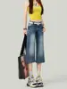 Jeans de pierna recta acampanados de tiro alto en color azul para mujer, nuevo diseño de verano 2026, corte ajustado, pantalones cropped