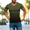 2026 Amazon Wish Comércio Exterior Verão Roupas Masculinas 3D Cor Gradiente Moda Estampa Camiseta Slim Fit Gola V Manga Curta