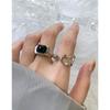 562 Estilo coreano INS nicho diseño de lujo ligero versátil paso a paso anillo de escalera de ágata negra plata de ley S925 femenino