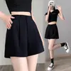 Preto elastoelástico cintura alta casual terno shorts verão feminino 2024 nova fina solta pequena linha A calças de pernas largas