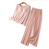Conjunto de pijama de algodón modal para mujer, ropa de casa, primavera y otoño, nuevo estilo, con almohadilla para el pecho, pantalones de manga larga a rayas, para uso exterior.