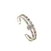 Distrito de Lu Nova Moda Transfronteiriça Elegante Cor Zircônia Pulseira Aberta Cobre Banhado a Ouro Leve Luxo Pulseira Feminina