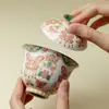 Elegante y Hermoso Juego de Té Kung Fu Hecho a Mano con una Tapa de Cuenco de Pared Delgada que No se Calienta al Tacto
