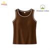 Nuevo Estilo Escote de Hilo Color Negro y Blanco Bloque de Color Camiseta sin Mangas Simple de Lyocell para Mujer con Copas, Adecuada para Usar como Prenda Exterior