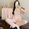 Yunduo Algodón Nuevo Lindo Pijama para Mujer 2026 Verano Delgado Manga Corta Conjunto de Tres Piezas Dibujos Animados Pony Ropa de Casa Disparo Real