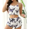 Conjunto Nuevo Popular con Estampado de Mariposas Transfronterizo, Pijama de Shorts con Tirantes de Dos Piezas, Sexy y Usable como Ropa Exterior, Ropa de Casa para Mujer