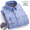 Camisas de Algodón Oxford a Cuadros de Manga Larga para Hombre para Primavera e Invierno, Versátiles Resistentes al Frío Camisas de Negocios para Caballero con Estampado Flock, Venta al por Mayor
