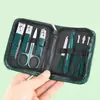 Conjunto de Cortadores de Unha Verde Escuro Bolsa com Zíper 9 Peças Cortador de Unha Preto Ferramenta de Manicure Conjunto de Cortadores de Unha 6 Peças