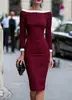 2026 Amazon Cross-Border Vestido Color-Block de Manga Longa Off-Shoulder Bodycon Ajustado ao Corpo Vestido de Comprimento Médio para Trabalho no Escritório