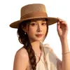 Estilo Old Money Chapéu de Palha para Férias na Praia de Verão Chapéu Fedora Feminino Francês de Aba Reta Chapéu de Sol de Aba Larga Respirável para Praia