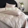 Juego de ropa de cama de algodón de fibra larga 100s, juego de cuatro piezas de algodón puro, sábana bajera y funda nórdica 100% algodón, juego de tres piezas de lujo ligero de alta gama con sábana bajera bordada