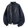 Jaqueta vermelha estilo americano para homens, coleção de outono, silhueta curta, gola alta, jaqueta bomber de corte solto, cleanfit, marca moderna, peça de sobreposição estilosa e descolada