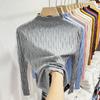 Camisa Base de Malha Meia-Gola para Mulheres, Nova Blusa Listrada Outono e Inverno 2026, Roupa de Outono, Camada Interna Slim Fit