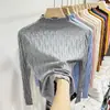 Camiseta Base de Punto de Cuello Medio para Mujer, Nuevo Top Rayado Otoño e Invierno 2026, Atuendo de Otoño, Capa Interior Ajustada