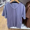 Modelo de Colaboración/Camiseta de Manga Corta con Cuello en V para Hombre y Mujer/Top de Algodón de Manga Corta Probador Color Sólido Camiseta Básica Nuevo Modelo T482301